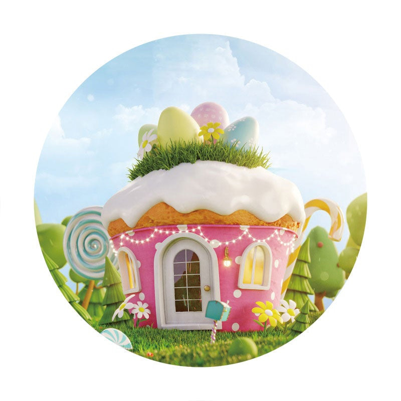 Aperturee - Circle Sweet Cake House Girls Birthday Backdrop