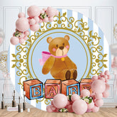 Aperturee - Circle Teddy Bear Blue Baby Shower Backdrops