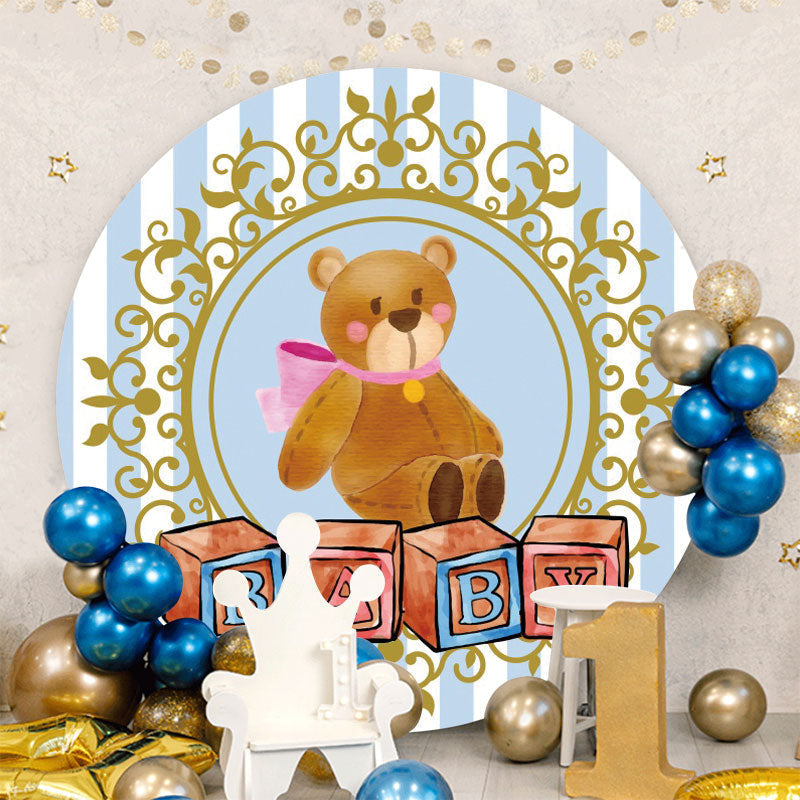 Aperturee - Circle Teddy Bear Blue Baby Shower Backdrops