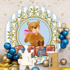 Aperturee - Circle Teddy Bear Blue Baby Shower Backdrops