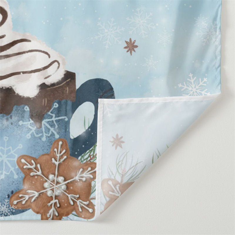 Aperturee - Cocoa Cookies Snowflake Light Blue Winter Backdrop