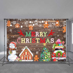Aperturee - Color Snowman Ginger Wood Merry Christmas Backdrop