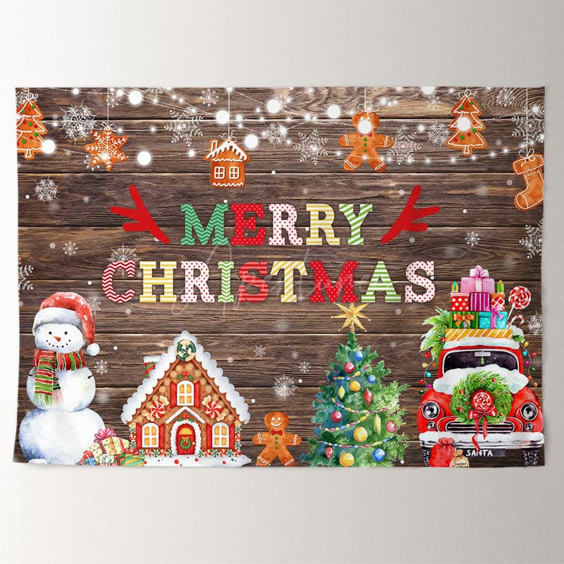 Aperturee - Color Snowman Ginger Wood Merry Christmas Backdrop