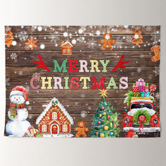 Aperturee - Color Snowman Ginger Wood Merry Christmas Backdrop