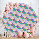 Aperturee - Colored Glitter Mermaid Round Girls Baby Shower Backdrop
