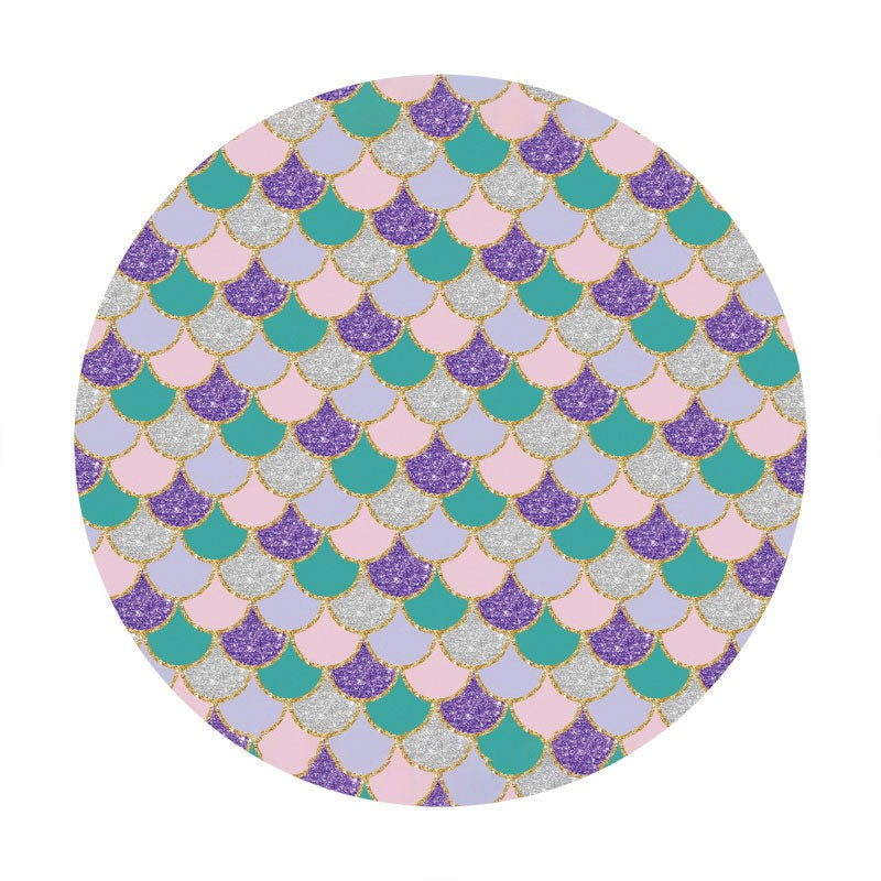 Aperturee - Colored Glitter Mermaid Round Girls Baby Shower Backdrop