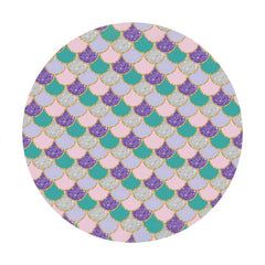 Aperturee - Colored Glitter Mermaid Round Girls Baby Shower Backdrop