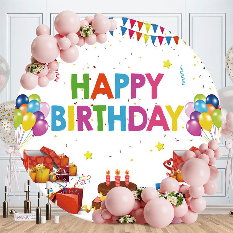 Aperturee - Colorful Balloons Flags Round Birthday Backdrop