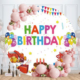 Aperturee - Colorful Balloons Flags Round Birthday Backdrop