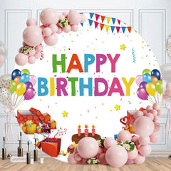 Aperturee - Colorful Balloons Flags Round Birthday Backdrop