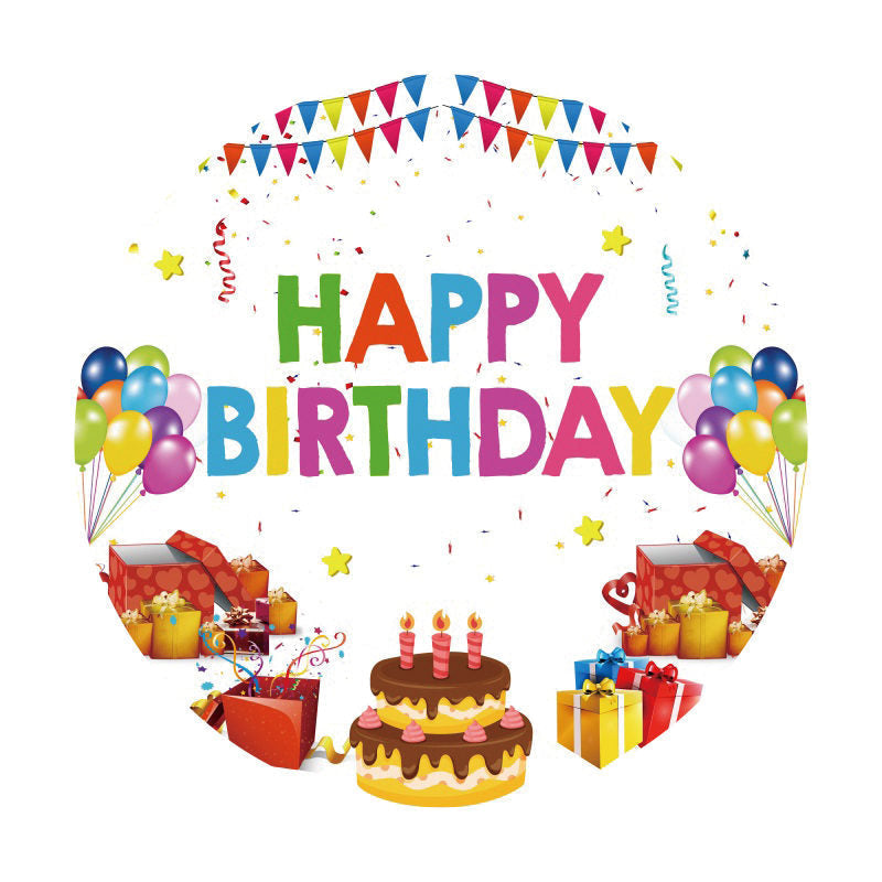 Aperturee - Colorful Balloons Flags Round Birthday Backdrop