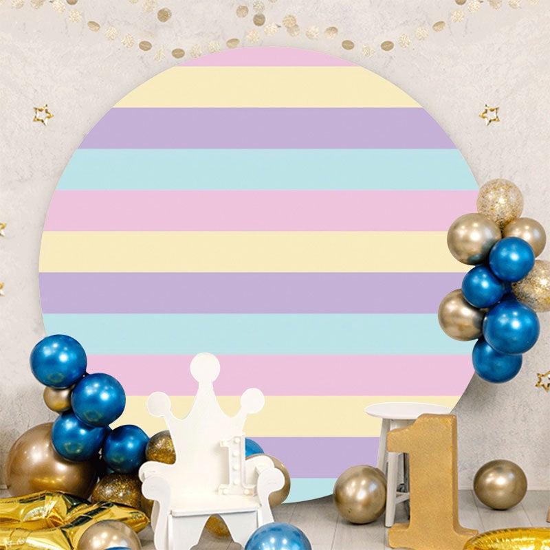 Aperturee - Colorful Stripes Round Happy Birthday Party Backdrop