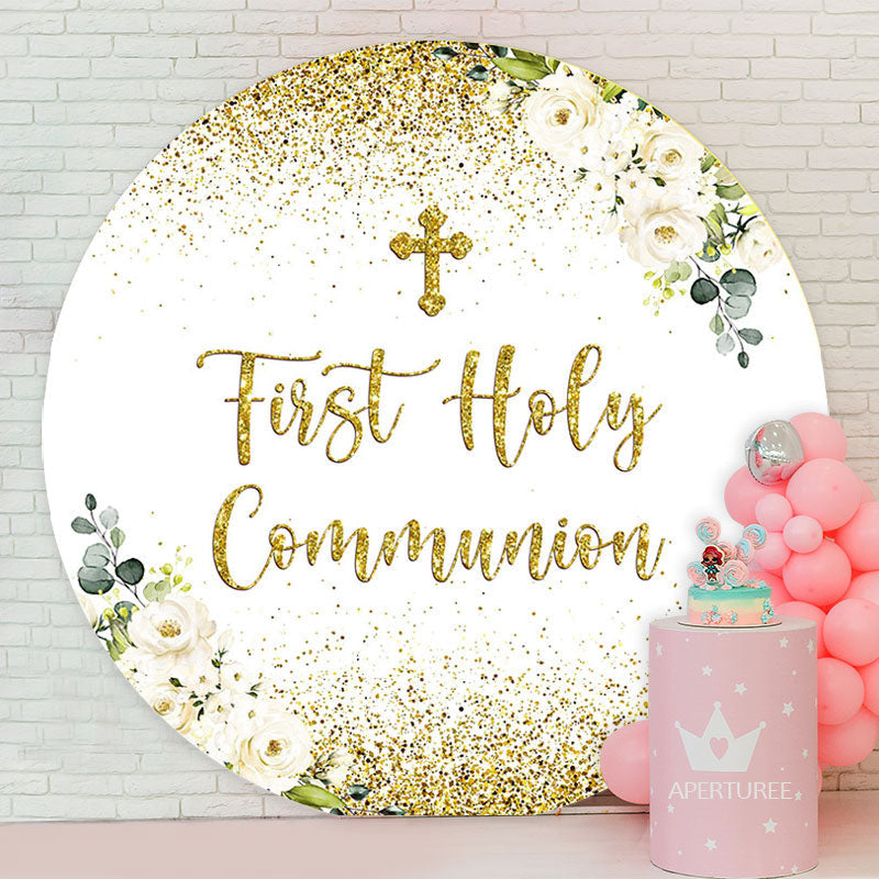 Aperturee - Cross First Holy Commnion Floral Baptism Backdrop
