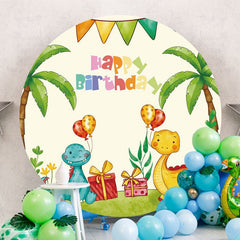 Aperturee - Cute Cartoon Dinosaur Round Birthday Backdrop