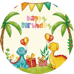 Aperturee - Cute Cartoon Dinosaur Round Birthday Backdrop