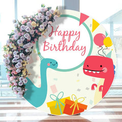 Aperturee - Cute Dinosaur Themed Cartoon Round Birthday Backdrop