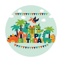 Aperturee - Cute Little Dinosaur Round Happy Birthday Backdrop