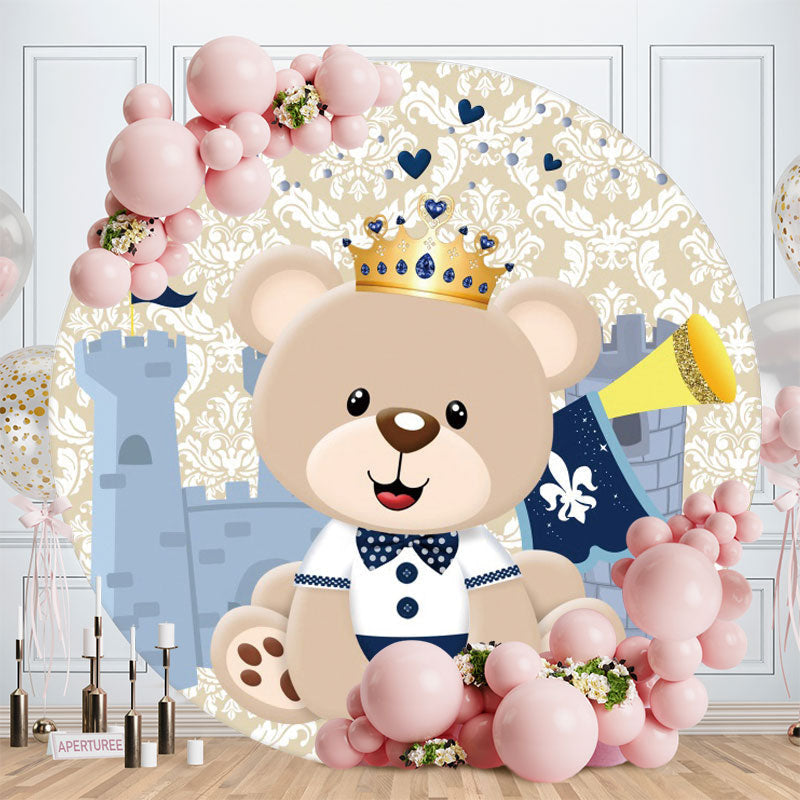 Aperturee - Cute Teddy Bear Round Castle Baby Shower Backdrop