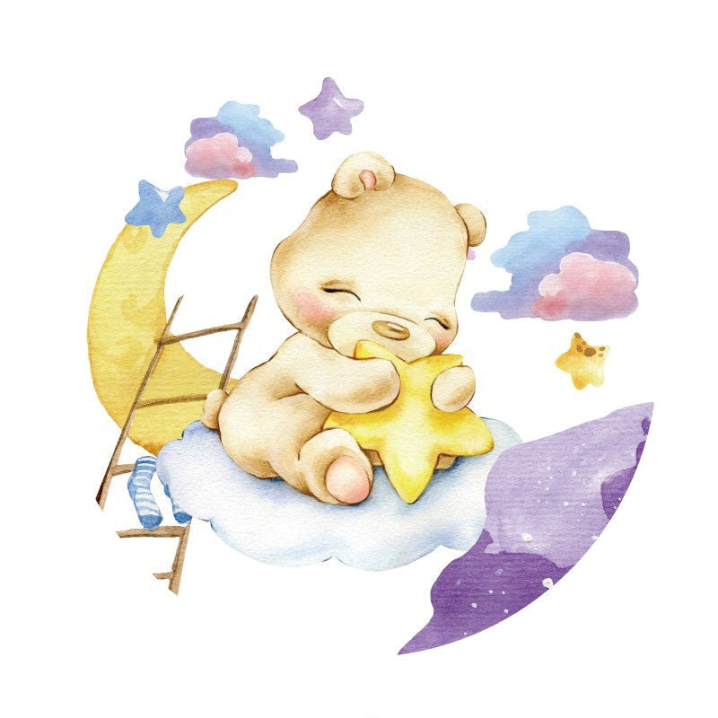 Aperturee - Cute Teddy Bear Round Kids Baby Shower Backdrop
