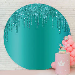 Aperturee - Cyan Glitter Round Happy Birthday Party Backdrop