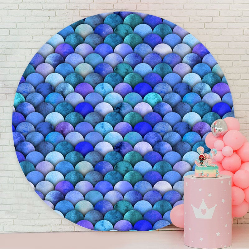 Aperturee - Dark Blue Mermaid Round Birthday Party Backdrop