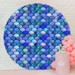 Aperturee - Dark Blue Mermaid Round Birthday Party Backdrop
