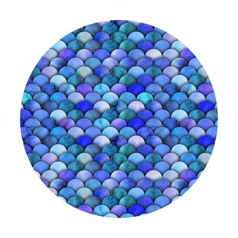 Aperturee - Dark Blue Mermaid Round Birthday Party Backdrop