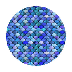 Aperturee - Dark Blue Mermaid Round Birthday Party Backdrop