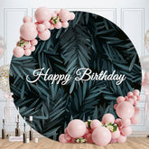 Aperturee - Dark Green Leaves Round Black Birthday Backdrop