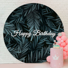 Aperturee - Dark Green Leaves Round Black Birthday Backdrop