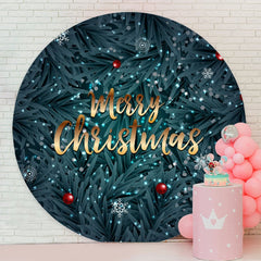 Aperturee - Dark Green Leaves Round Merry Christmas Backdrop