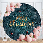 Aperturee - Dark Green Leaves Round Merry Christmas Backdrop