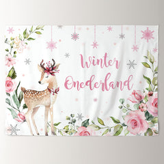 Aperturee - Deer Winter Onederland Floral Birthday Backdrop