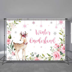 Aperturee - Deer Winter Onederland Floral Birthday Backdrop