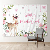 Aperturee - Deer Winter Onederland Floral Birthday Backdrop