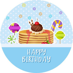 Aperturee - Dessert Blue Theme Round Happy Birthday Backdrop