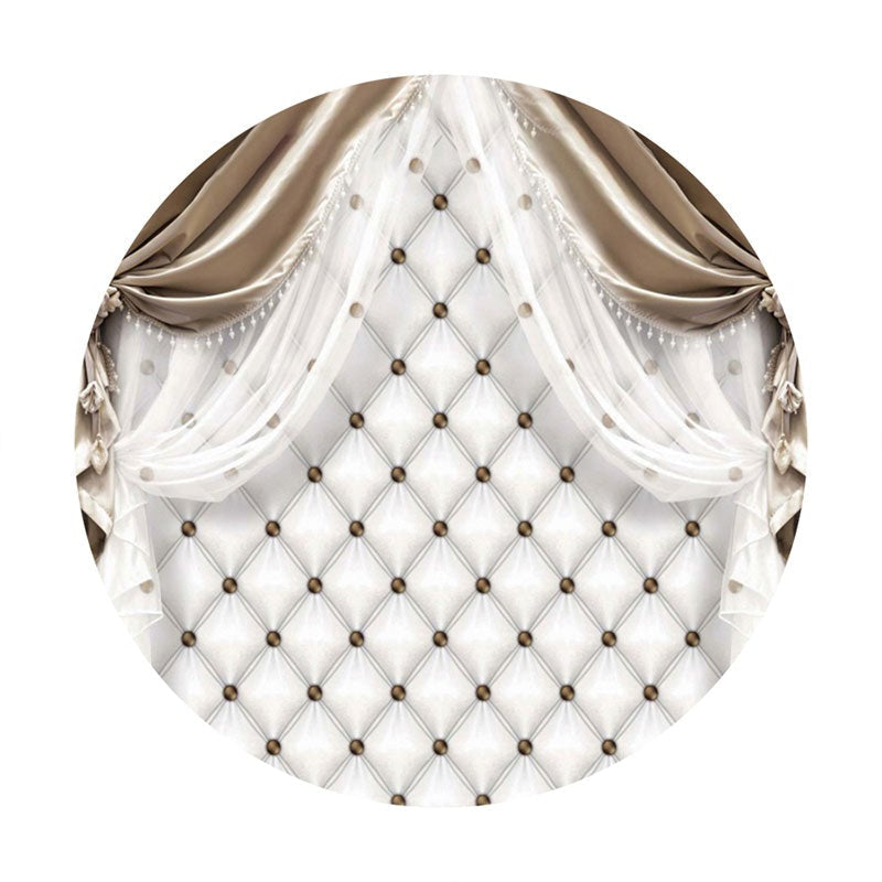 Aperturee - Diamond White Curtain Circle Happy Birthday Backdrop