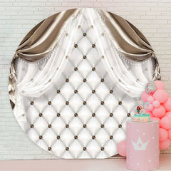 Aperturee - Diamond White Curtain Circle Happy Birthday Backdrop