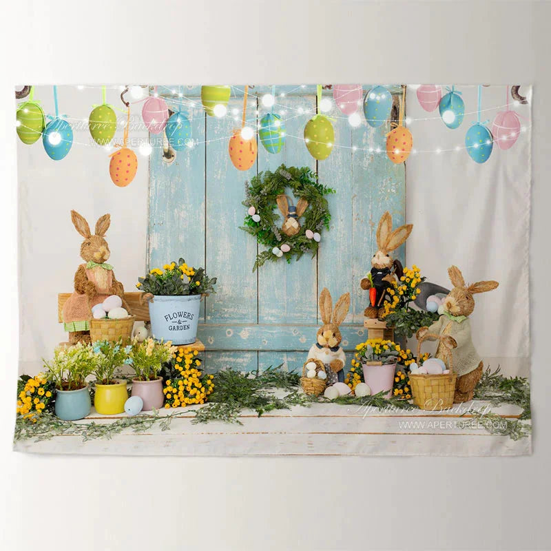 Aperturee - Easter Bunny Stop Here Lighting Eggs Backdrop