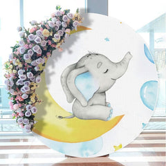 Aperturee - Elephant Moon Blue Balloon Circle Baby Shower Backdrop