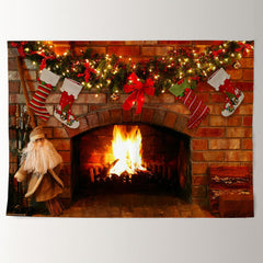 Aperturee - Fireplace Beardman Light Wreath Christmas Backdrop