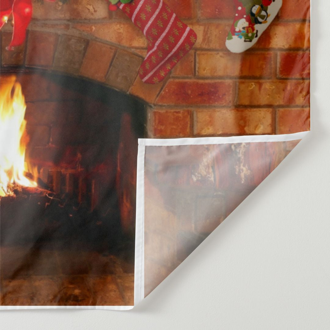 Aperturee - Fireplace Beardman Light Wreath Christmas Backdrop