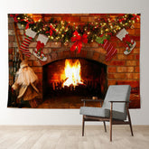 Aperturee - Fireplace Beardman Light Wreath Christmas Backdrop