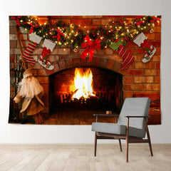 Aperturee - Fireplace Beardman Light Wreath Christmas Backdrop