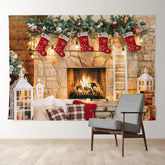 Aperturee - Fireplace Light Stock Ladder Christmas Backdrop