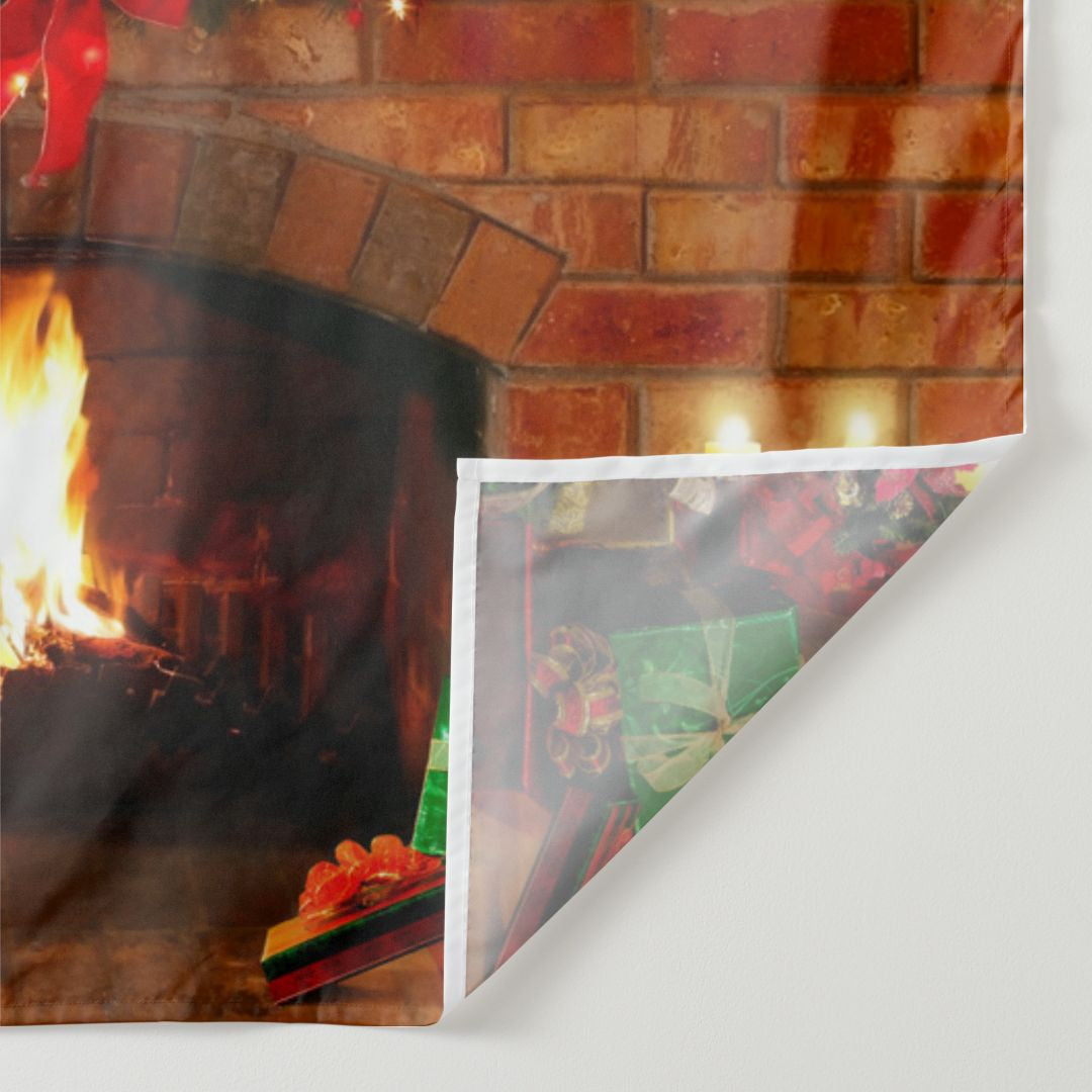 Aperturee - Fireplace Light Wreath Brick Family Xmas Backdrop