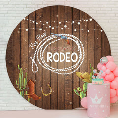 Aperturee - First Rodeo Cowboy Wood Round Birthday Backdrop