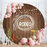 Aperturee - First Rodeo Cowboy Wood Round Birthday Backdrop