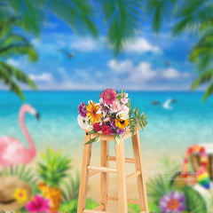 Aperturee - Flamingo Guitar Surfboard Beach Summer Photo Backdrop