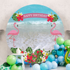 Aperturee - Flamingo Hawaii Beach Birthday Circle Backdrop